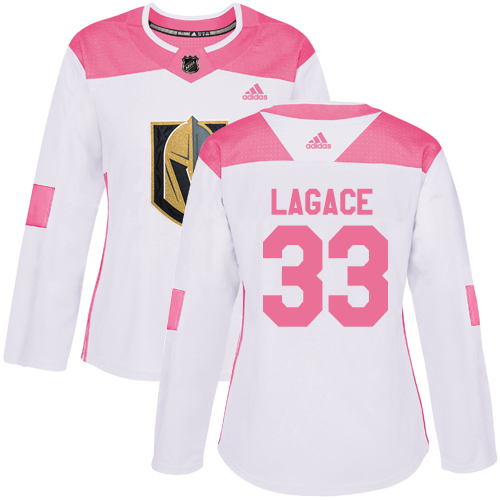 Adidas Golden Knights #33 Maxime Lagace White/Pink Authentic Fashion Women's Stitched NHL Jersey - Click Image to Close